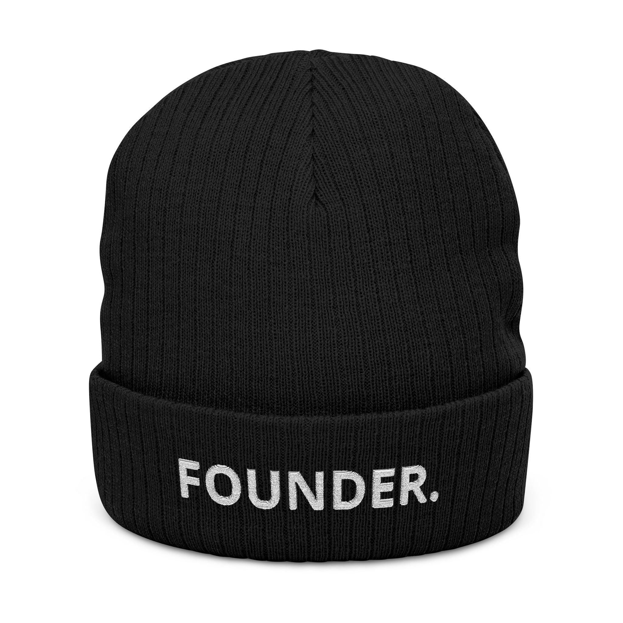 Founder Beanie — Minimal Black Knit Hat